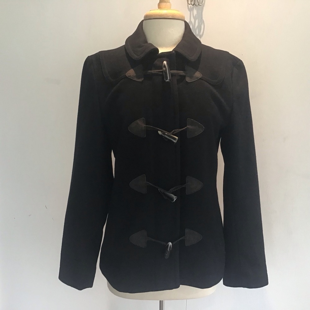 GAP Black Duffle Pea Coat Fully Lined  Horn Toggles over a full zipper Sz Medium